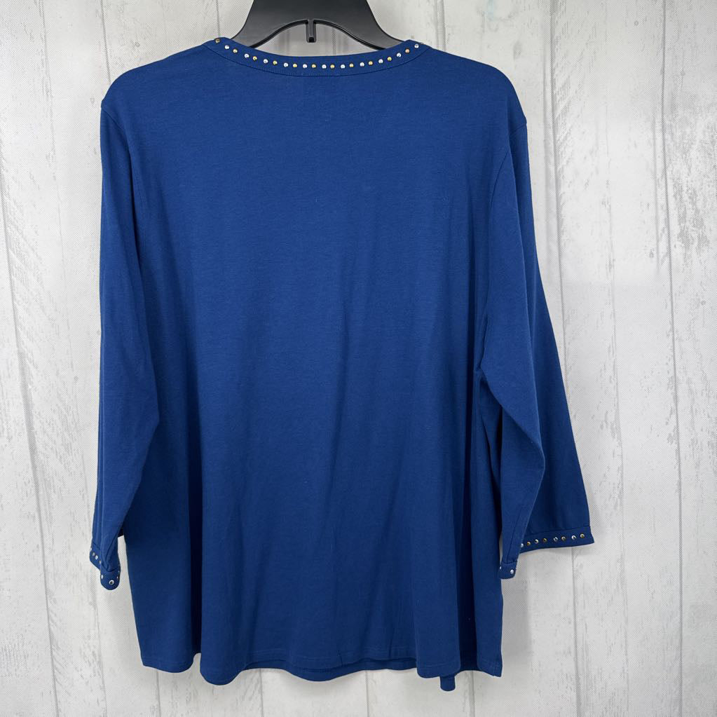 XL embelished v-neck 3/4 slv top