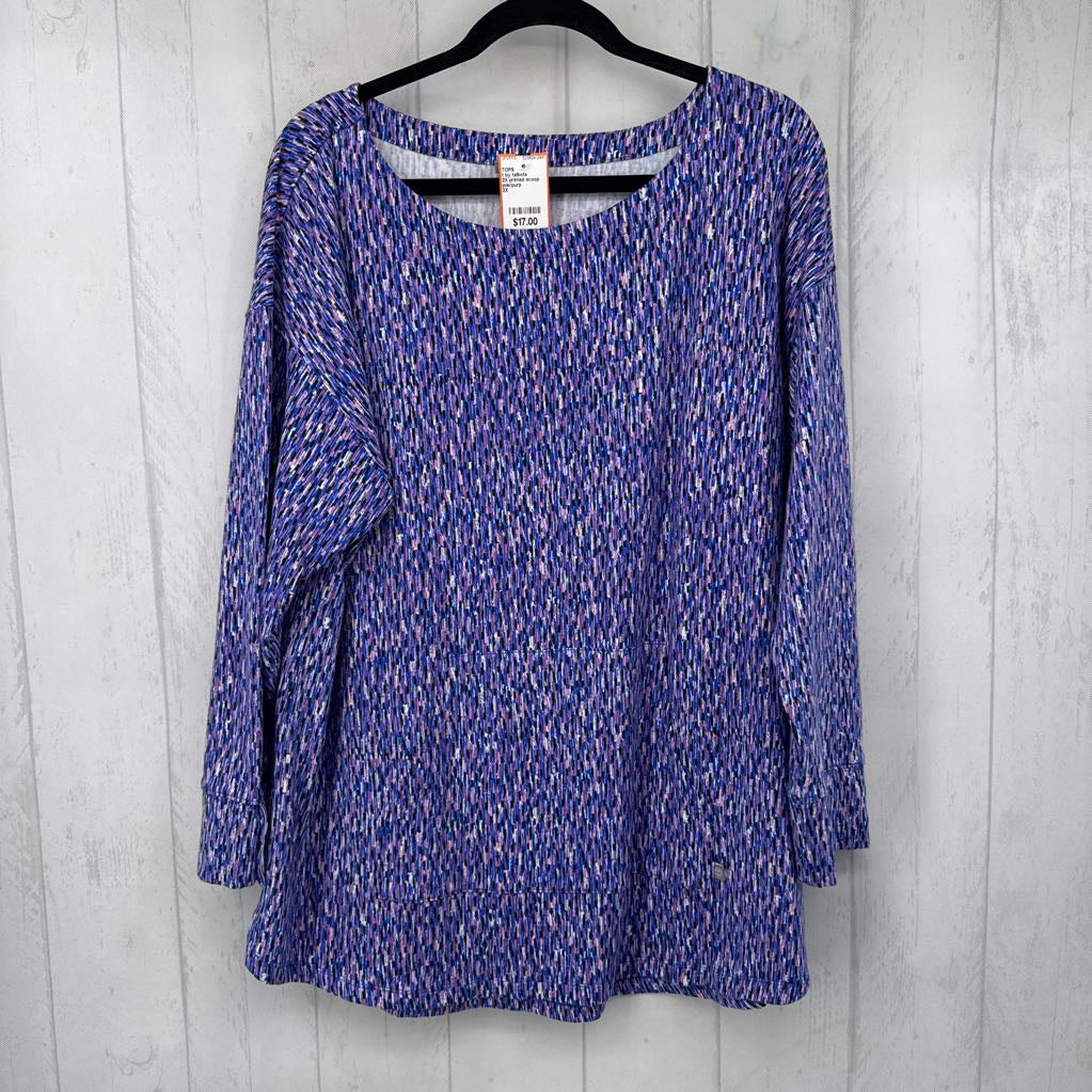 2X printed scoop neck 3/4 slv top