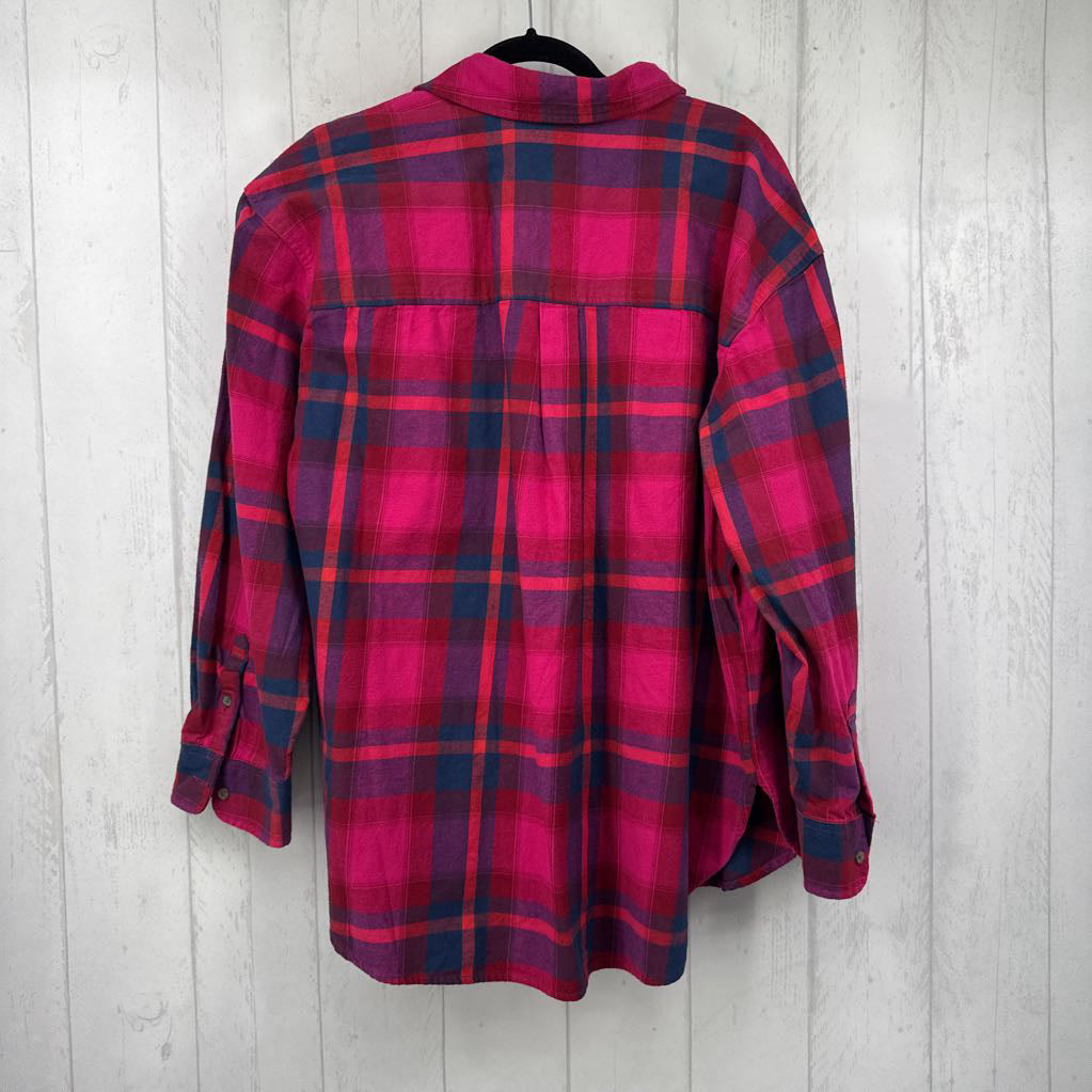 R28 XXL plaid button down l/s top