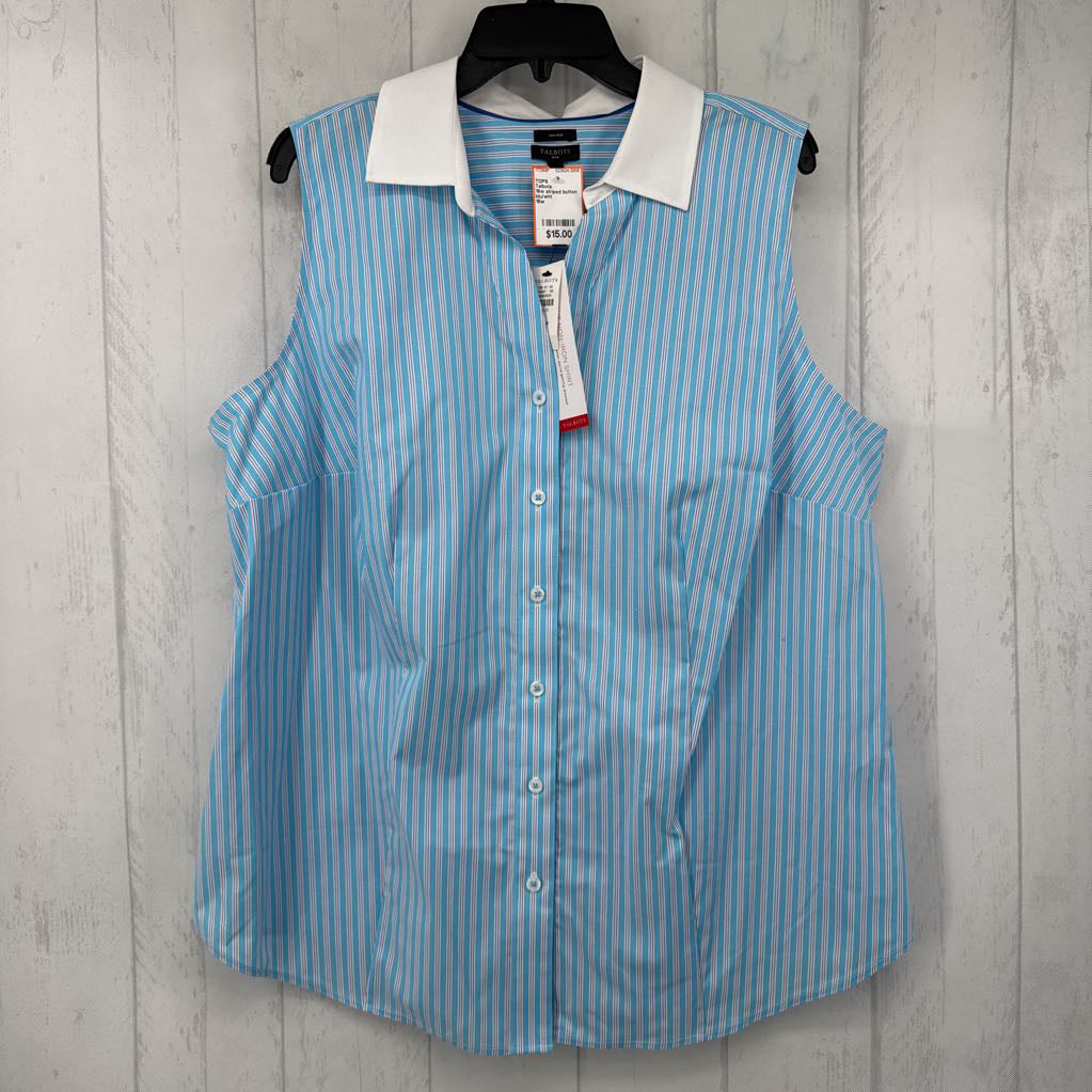 16w striped button down slvls top