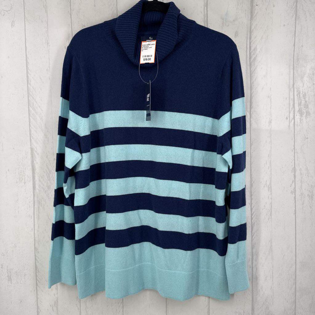 1X striped cowl neck sweater