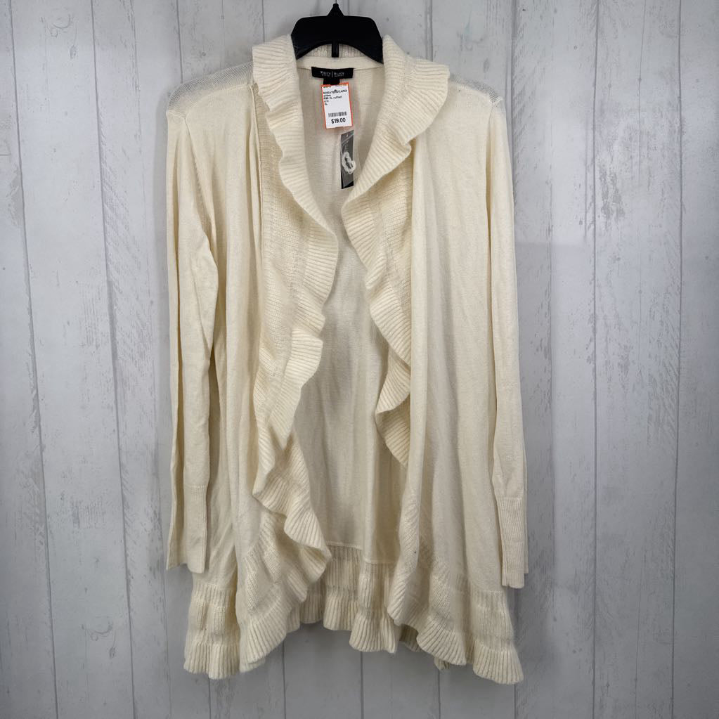 R98 XL ruffled open front cardi