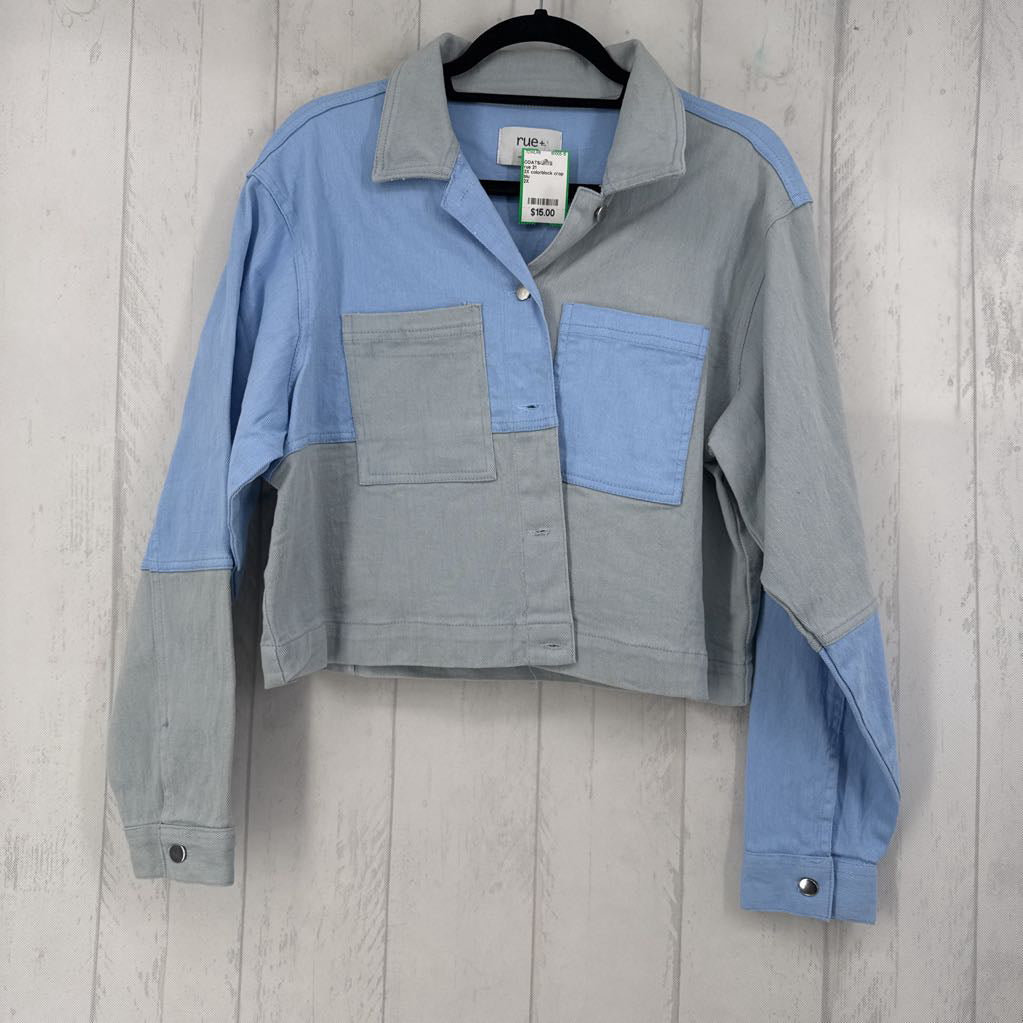 2X colorblock crop denim jacket