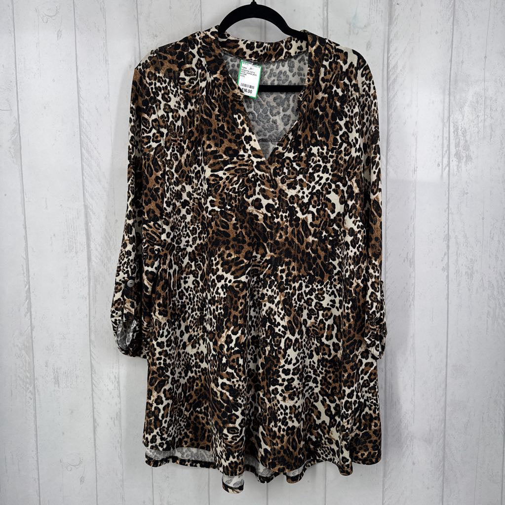 XXXL animal print v-neck 3/4 slv top
