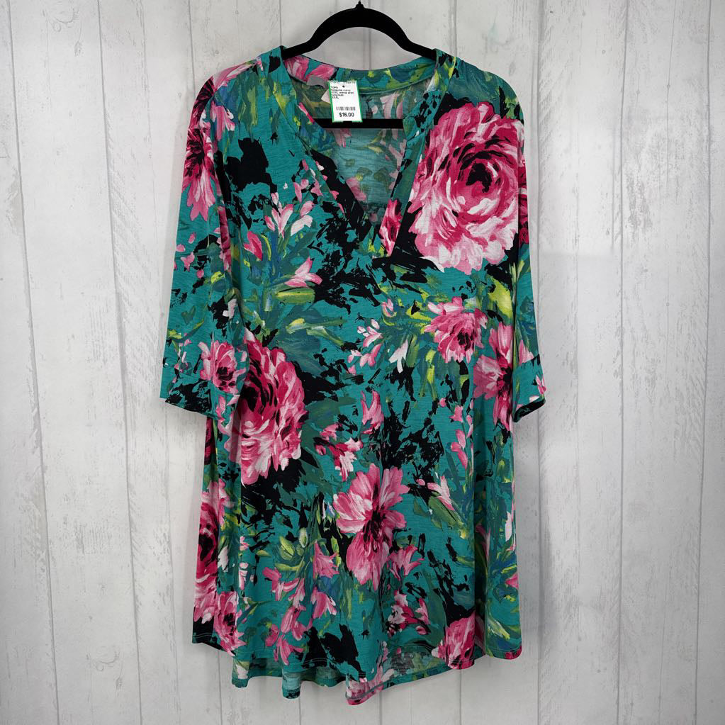 XXXL animal print v-neck 3/4 slv top