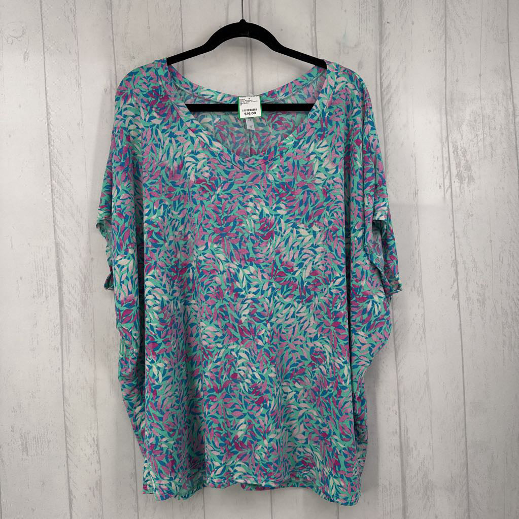 2X flo print v-neck 3/4 slv top