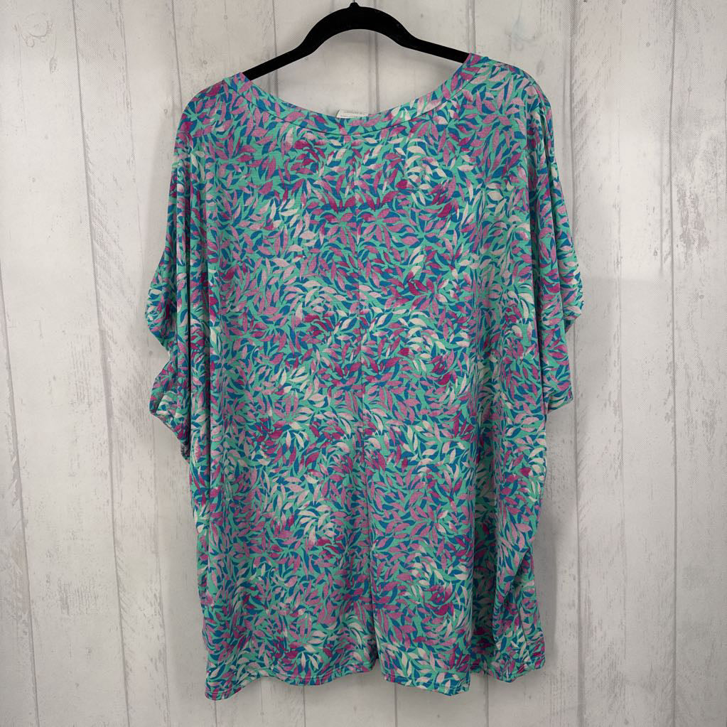 2X flo print v-neck 3/4 slv top