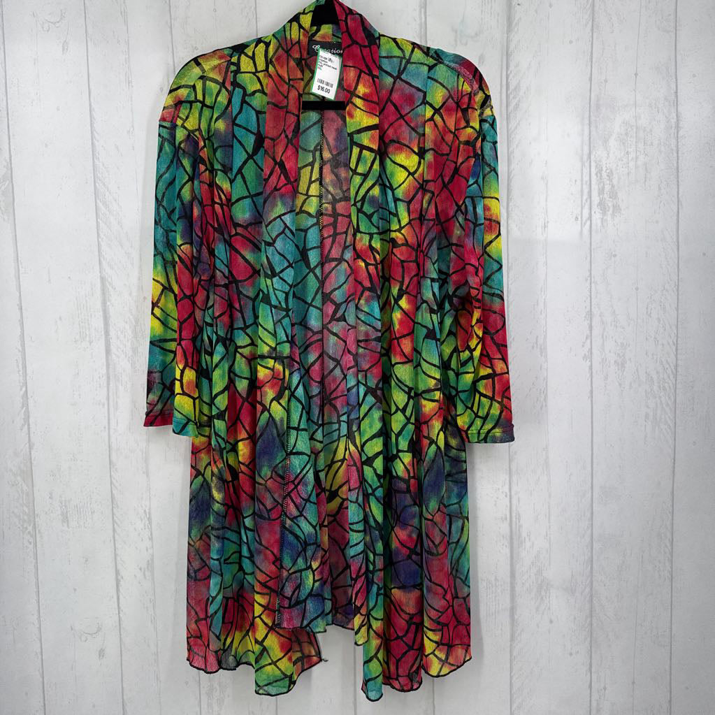 XXL printed mesh 3/4 slv cardi