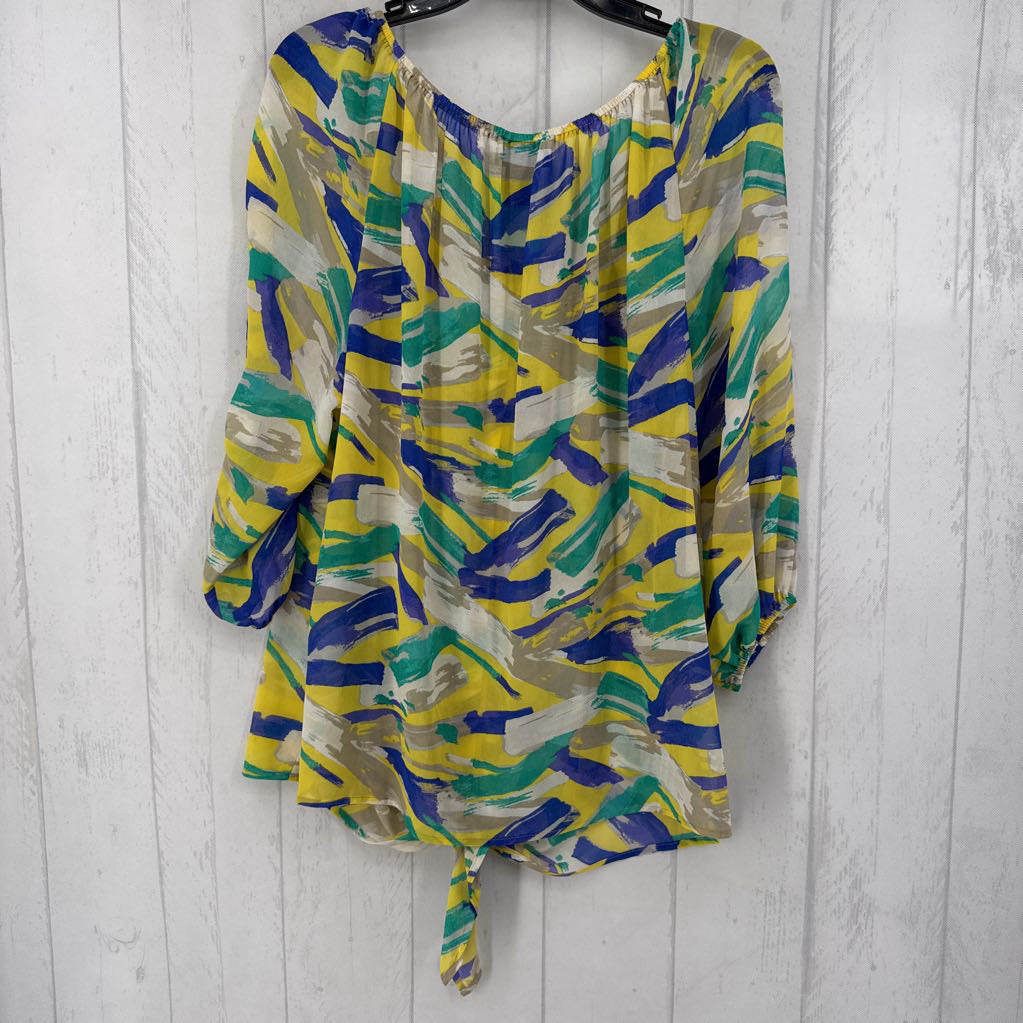 14/16 printed button down elbow slv top