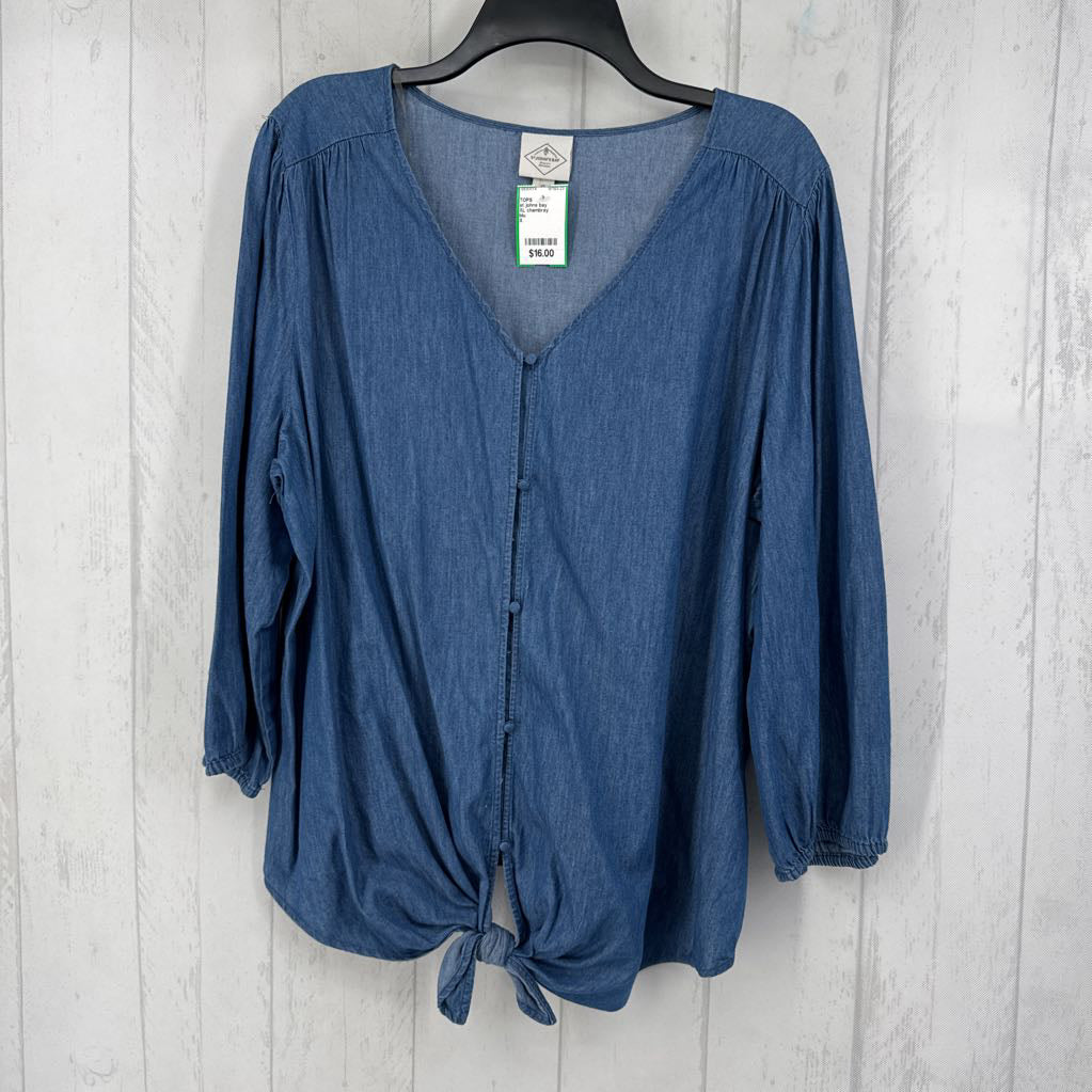 XL chambray button down 3/4 slv top