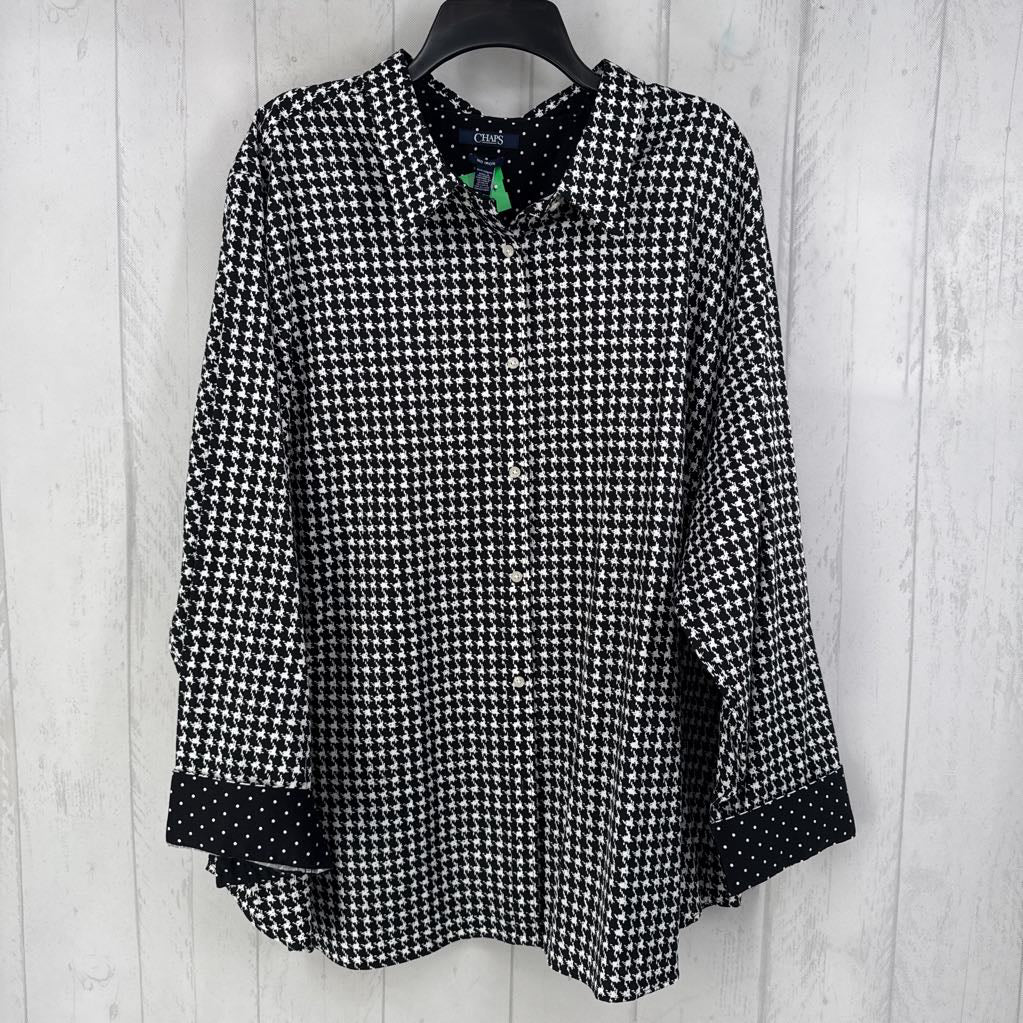 R65 3X houndstooth print button down l/s top