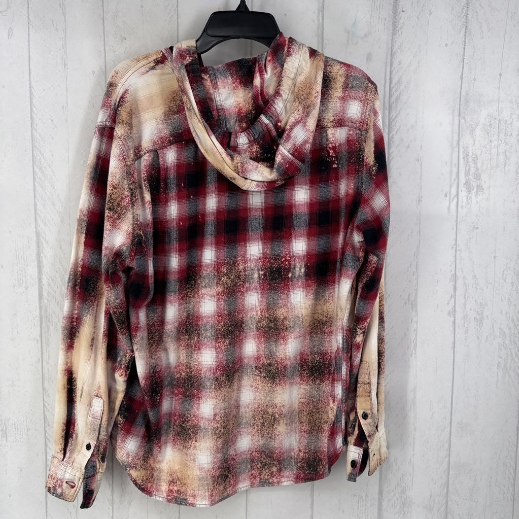 L vleched plaid button down l/s top w/hood
