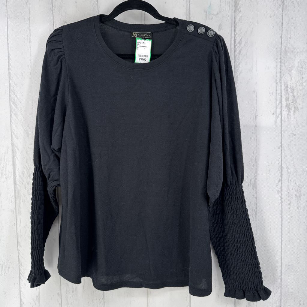 1x smocked slv button detail top