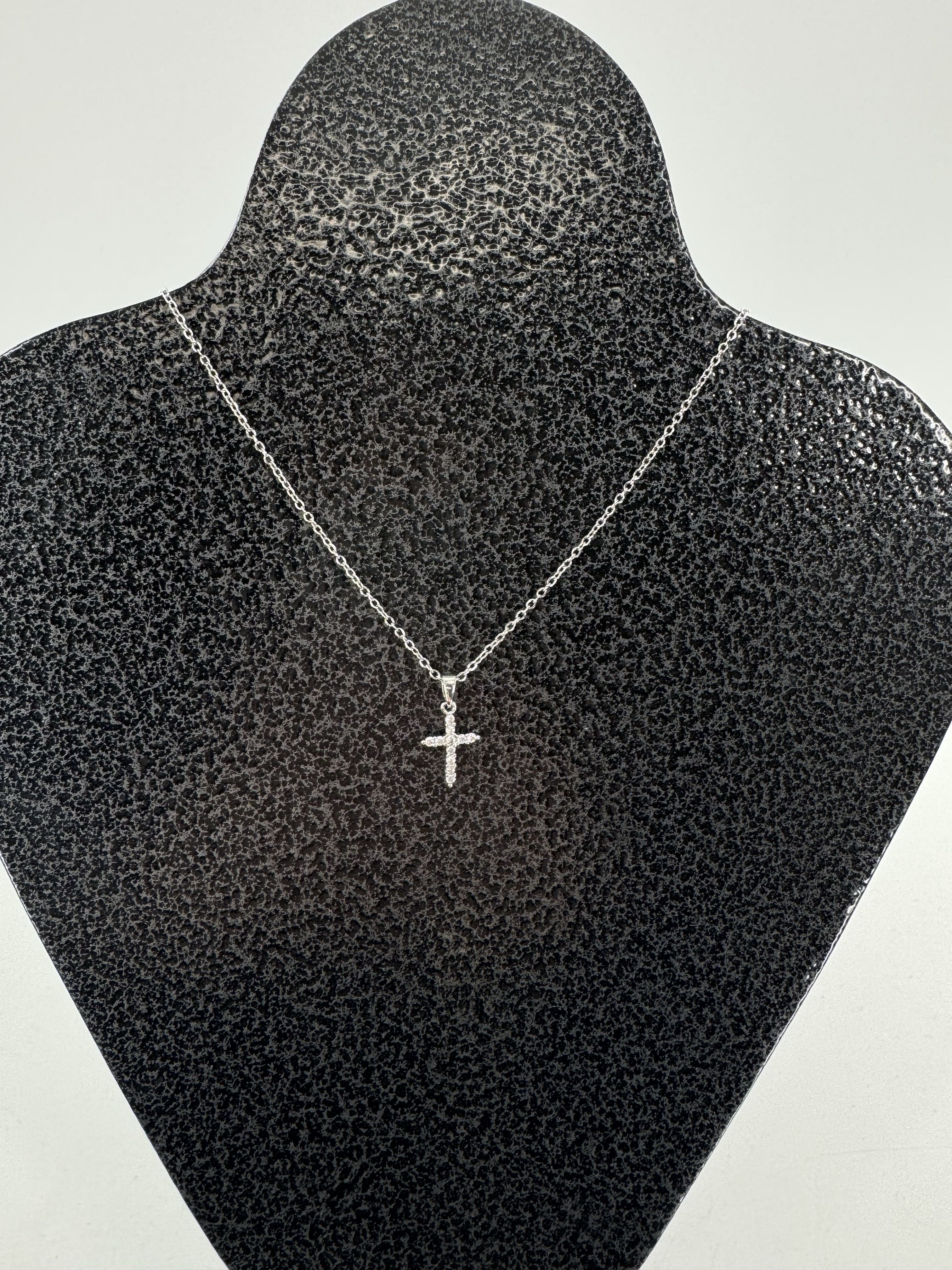 10" silvertone cross necklace