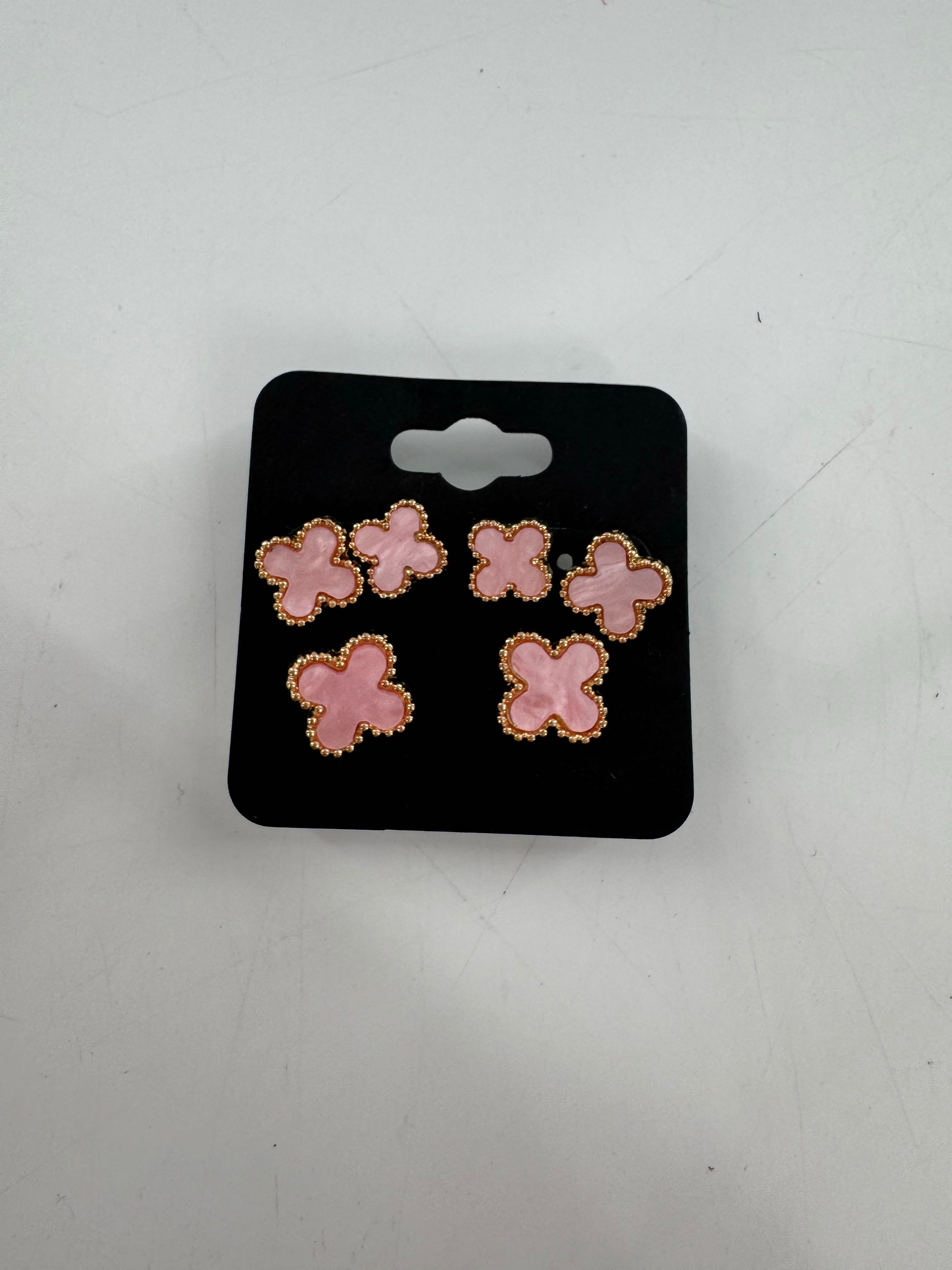 clover earring set pink/gold