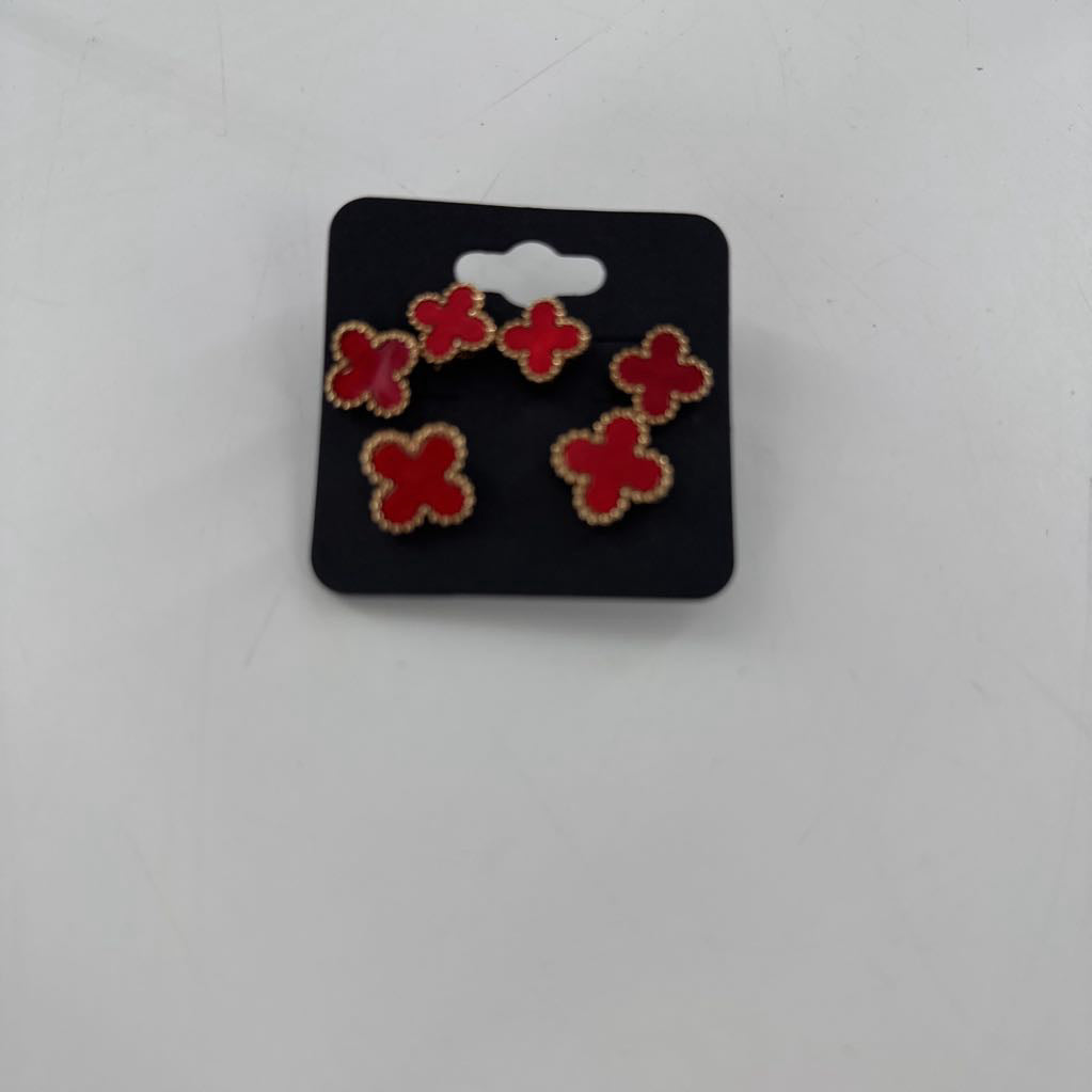 clover earring set red/gold