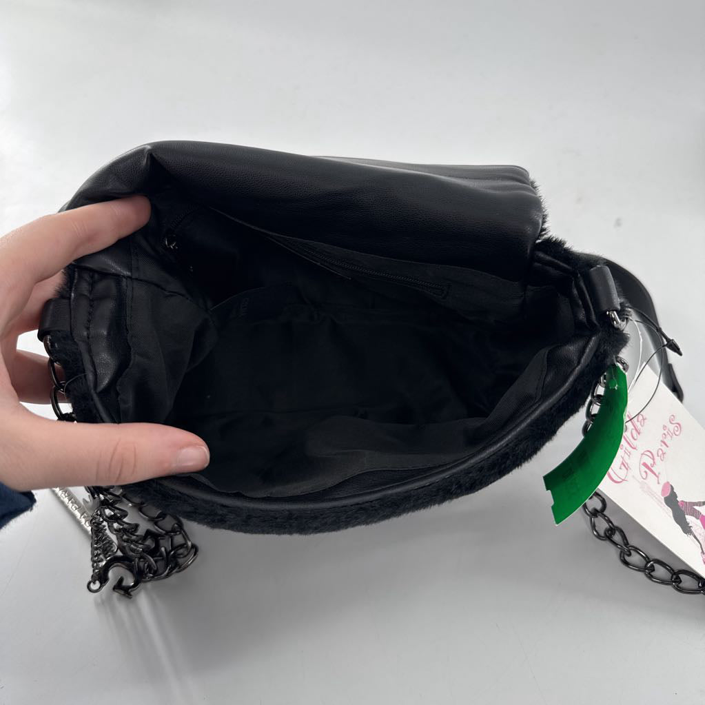 R129 faux fur flap crossbody