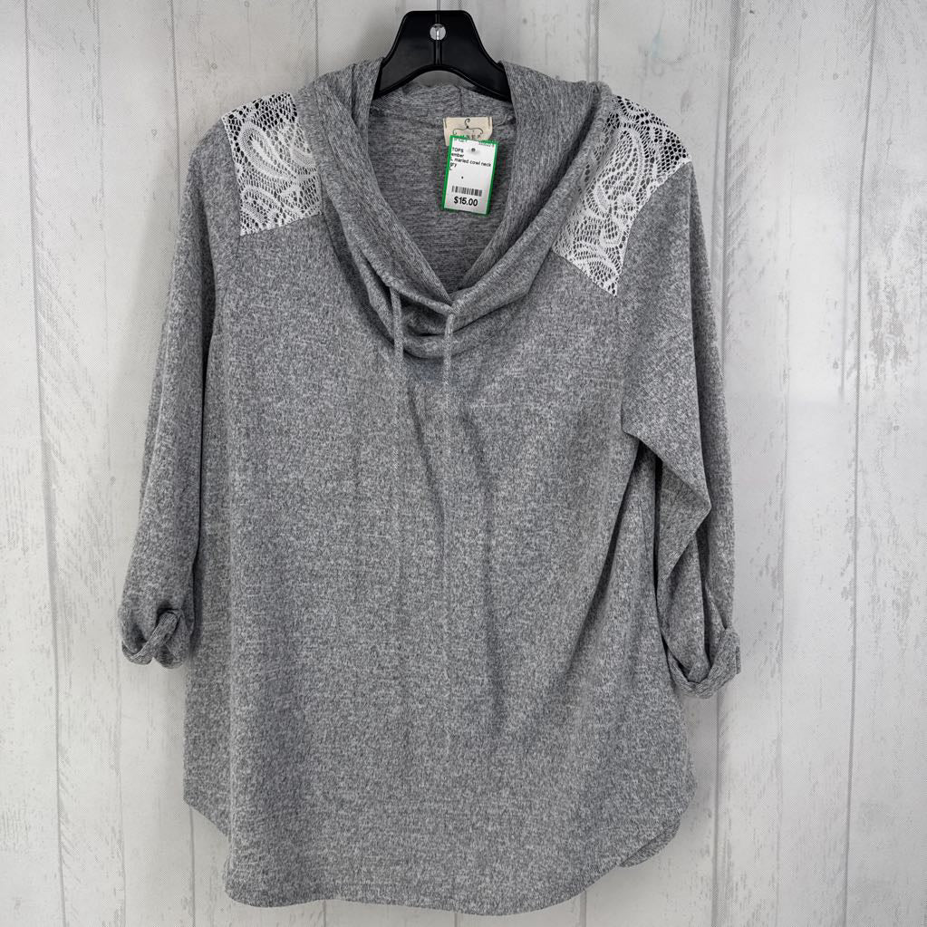 L marled cowl neck 3/4 slv top