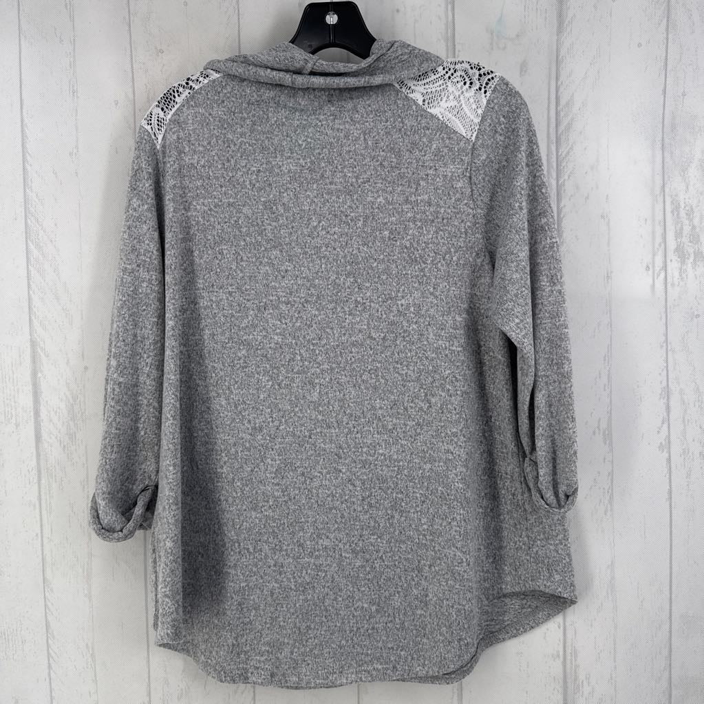 L marled cowl neck 3/4 slv top