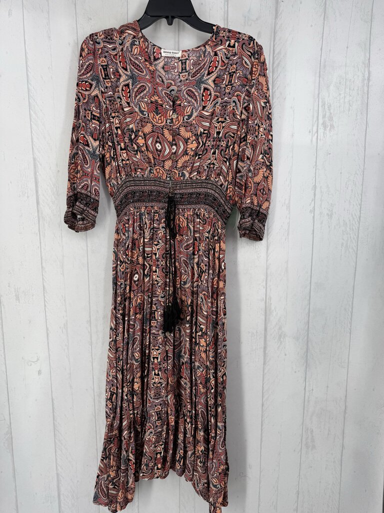 XL printed smocked waist 3/4 slv dress