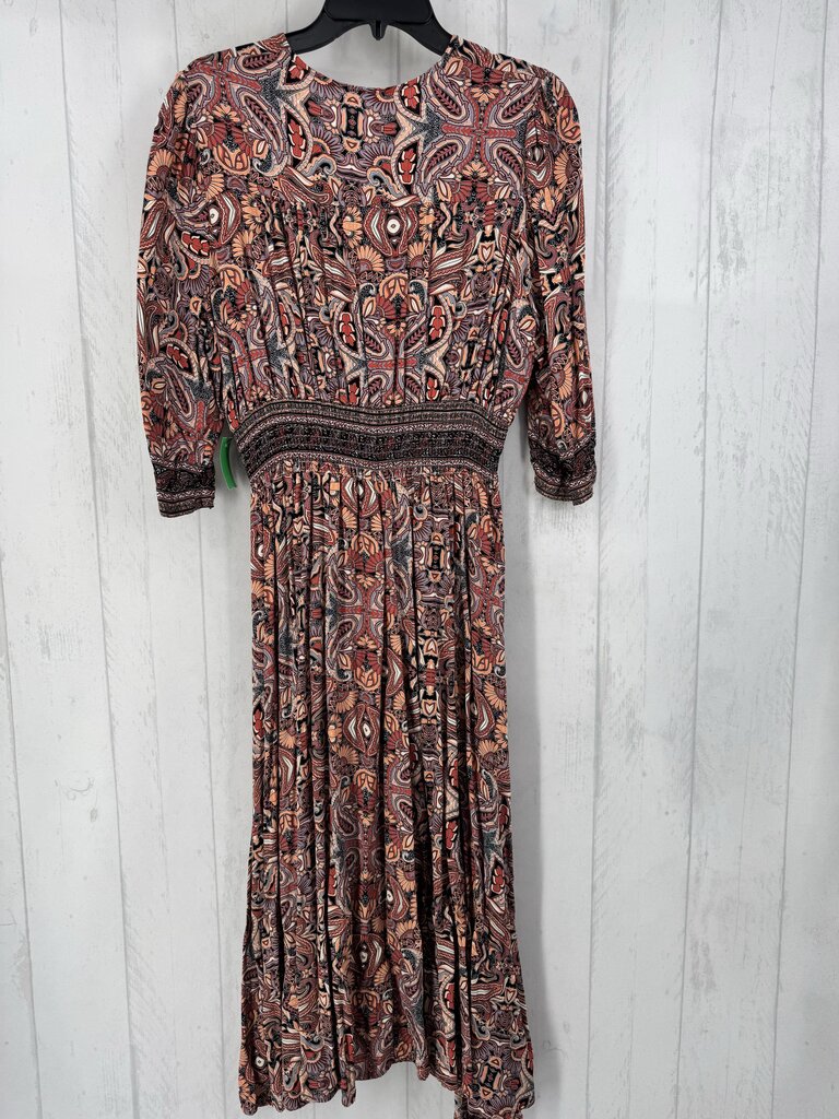 XL printed smocked waist 3/4 slv dress