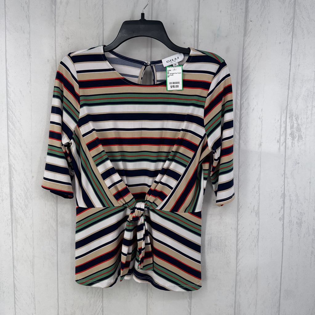 MP striped tie front s/s top