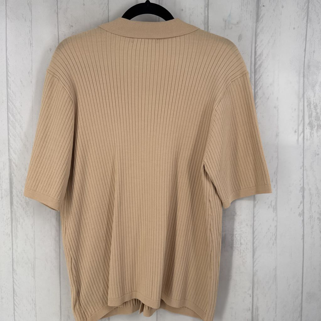 XL rib knit button down s/s top