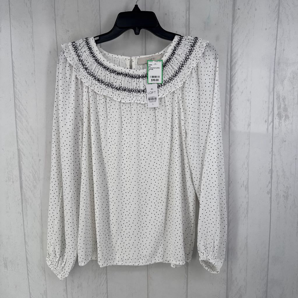 S smocked polka-dot l/s top