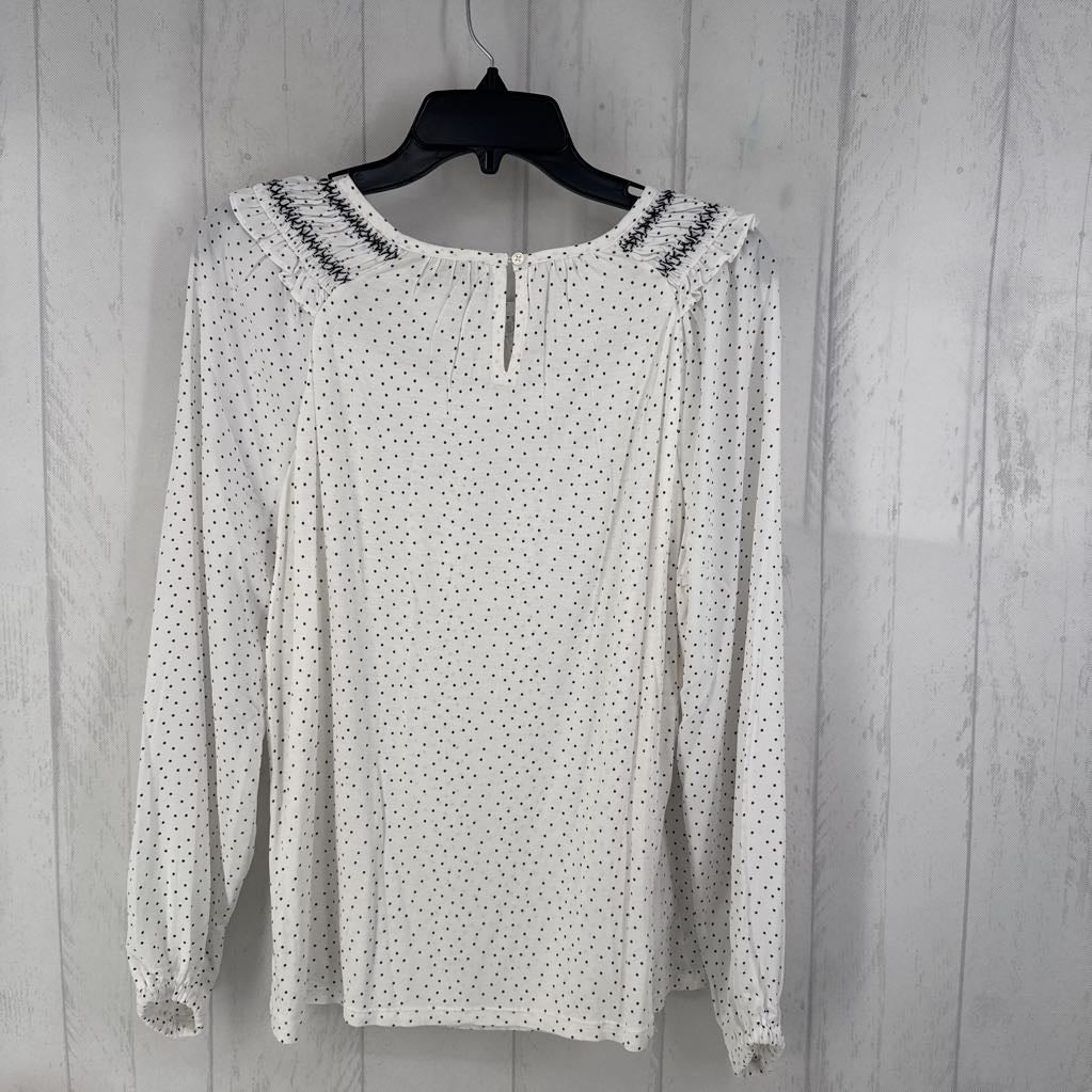 S smocked polka-dot l/s top