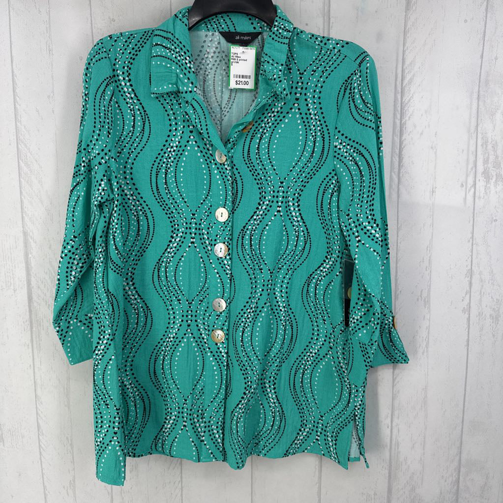R69 S printed button down l/s top