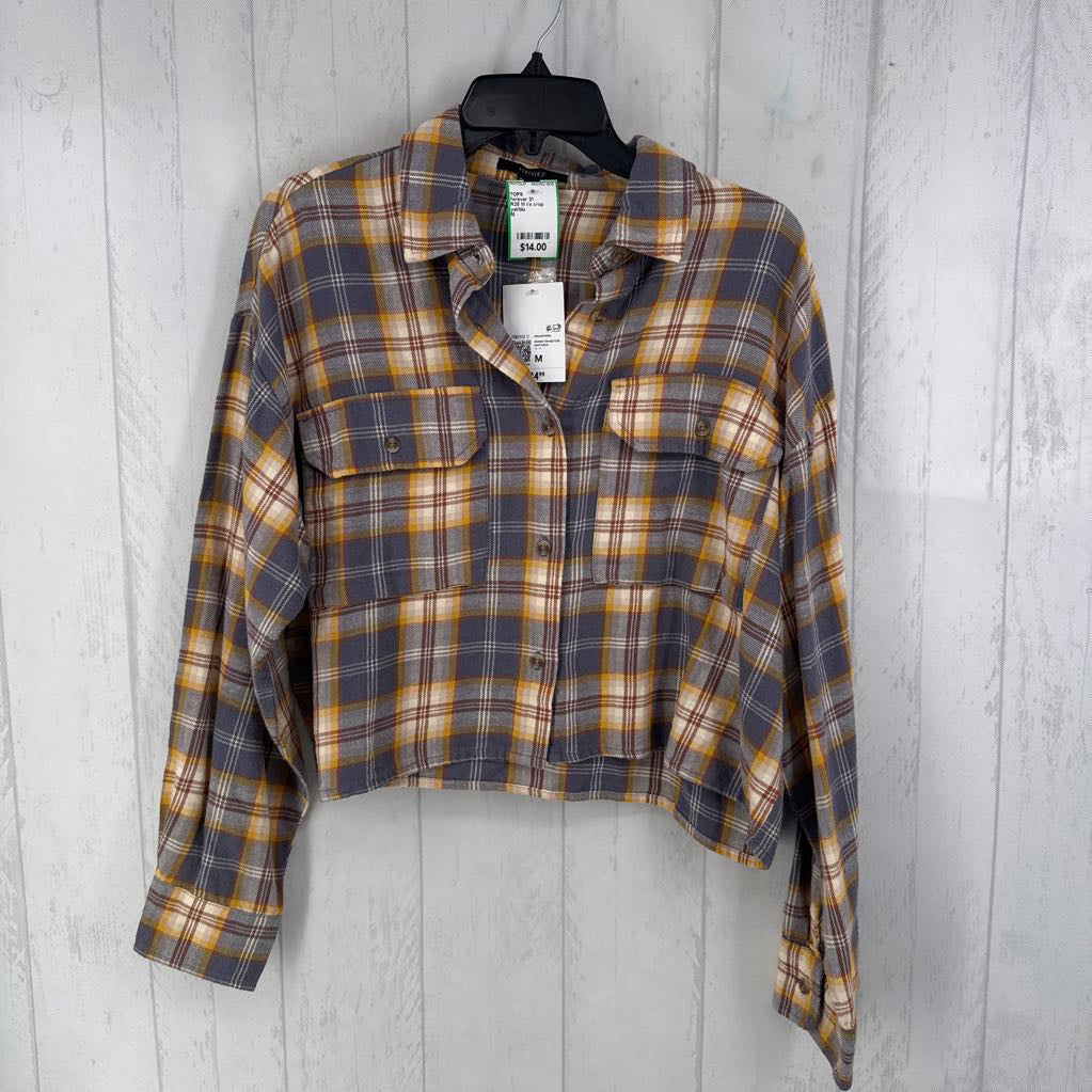 R25 M l/s crop plaid button shirt