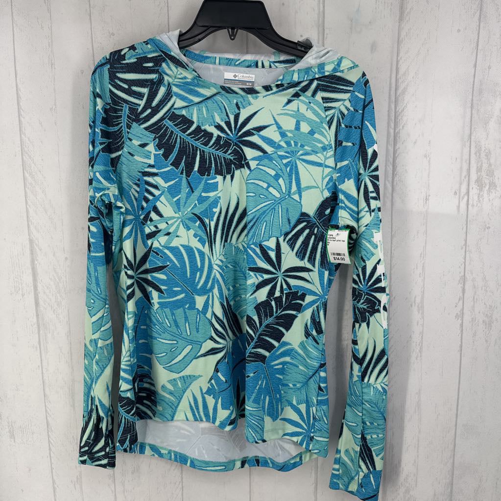 M l/s leaf print top w/ hood