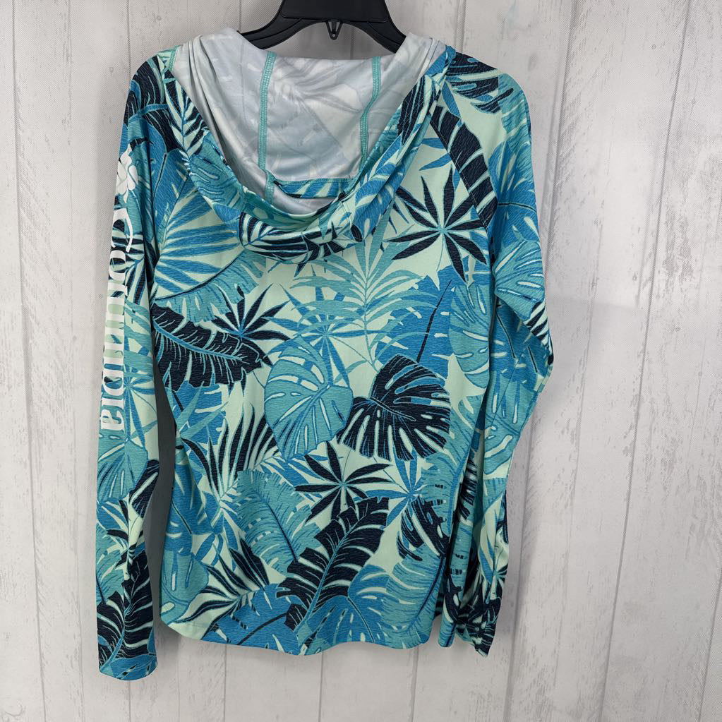 M l/s leaf print top w/ hood