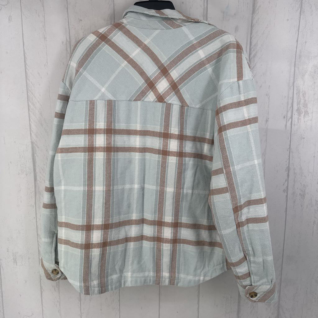 M l/s plaid button shacket