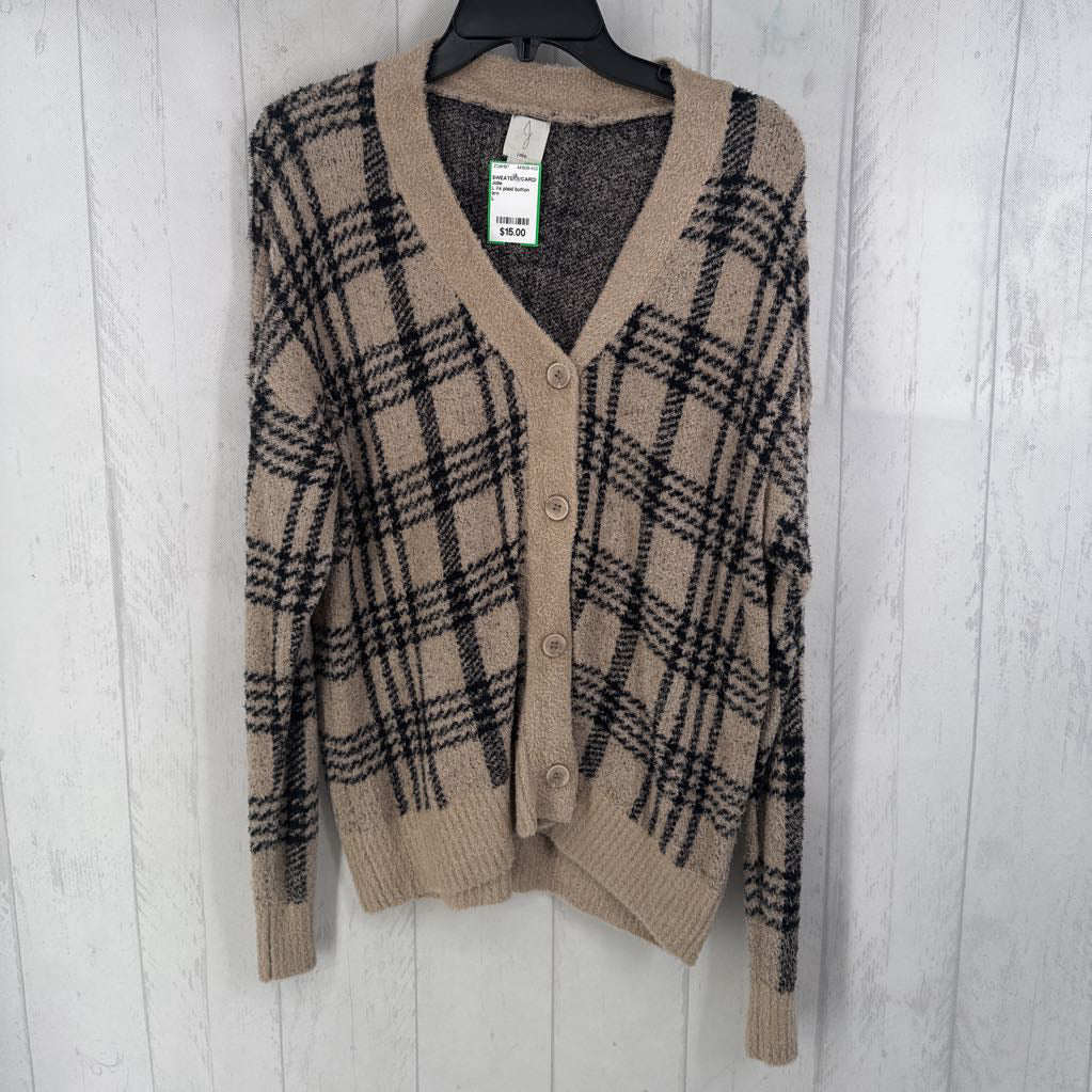 L l/s plaid button cardigan