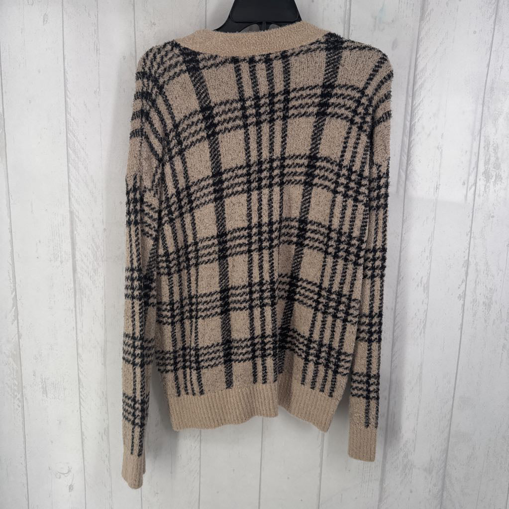 L l/s plaid button cardigan