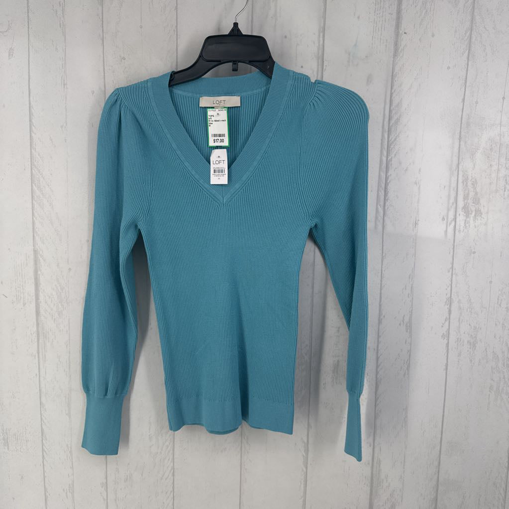 M l/s ribbed v-neck top