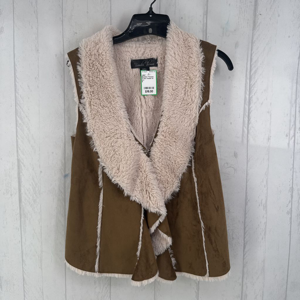 S faux suede fur lined vest