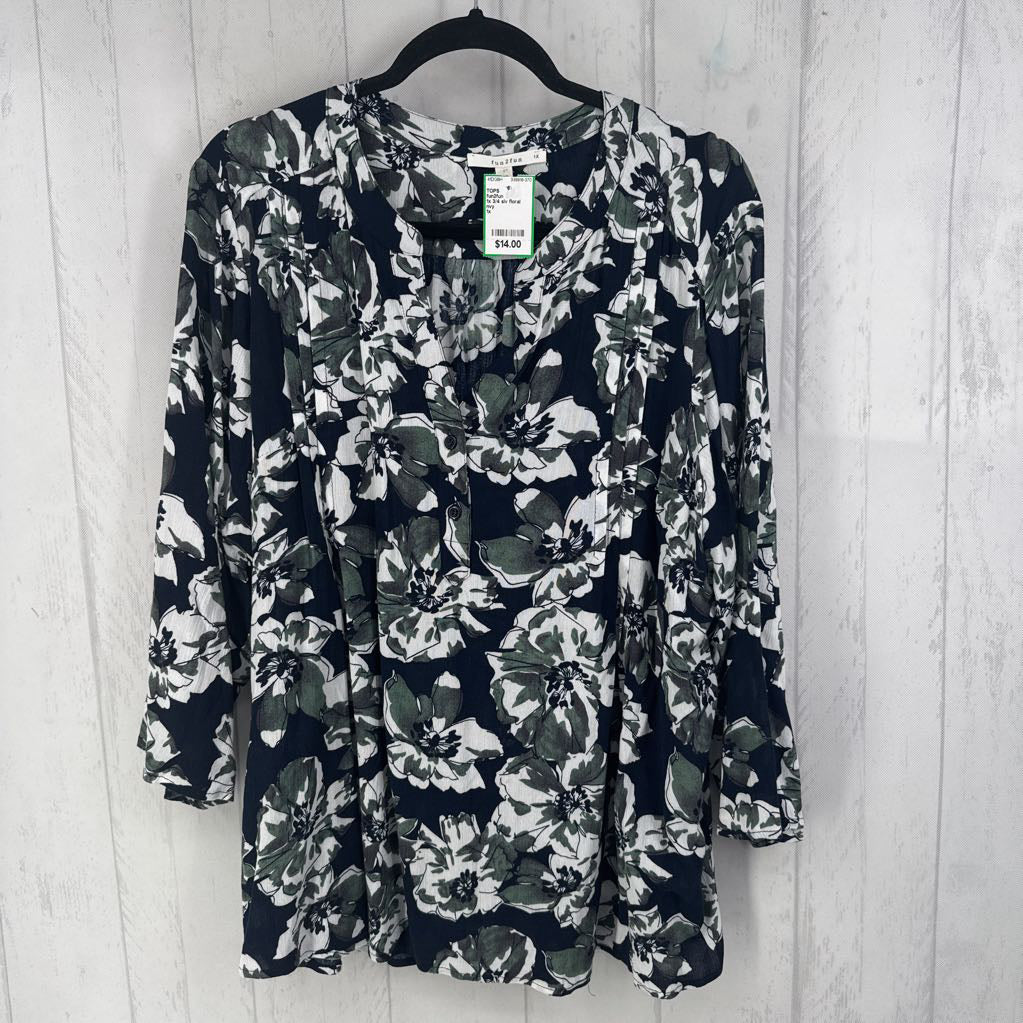 1x 3/4 slv floral pleated top