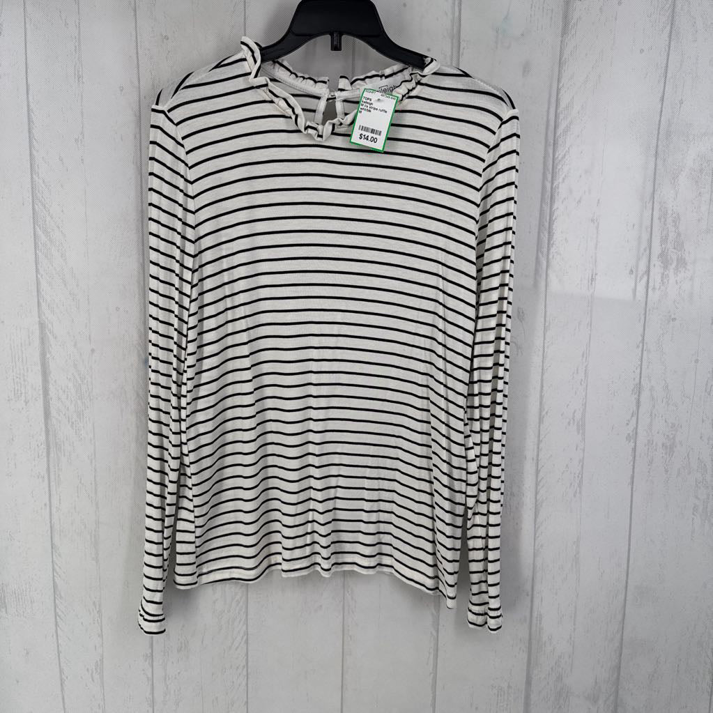 M l/s stripe ruffle trim top