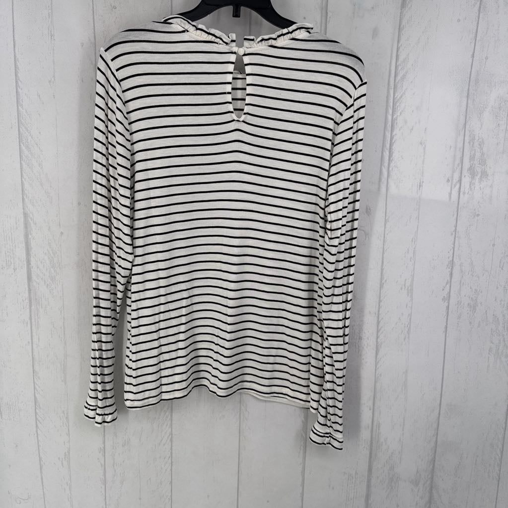 M l/s stripe ruffle trim top