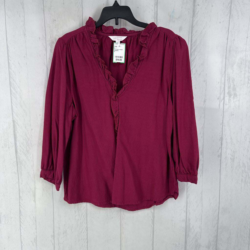 M 3/4 slv v-neck top