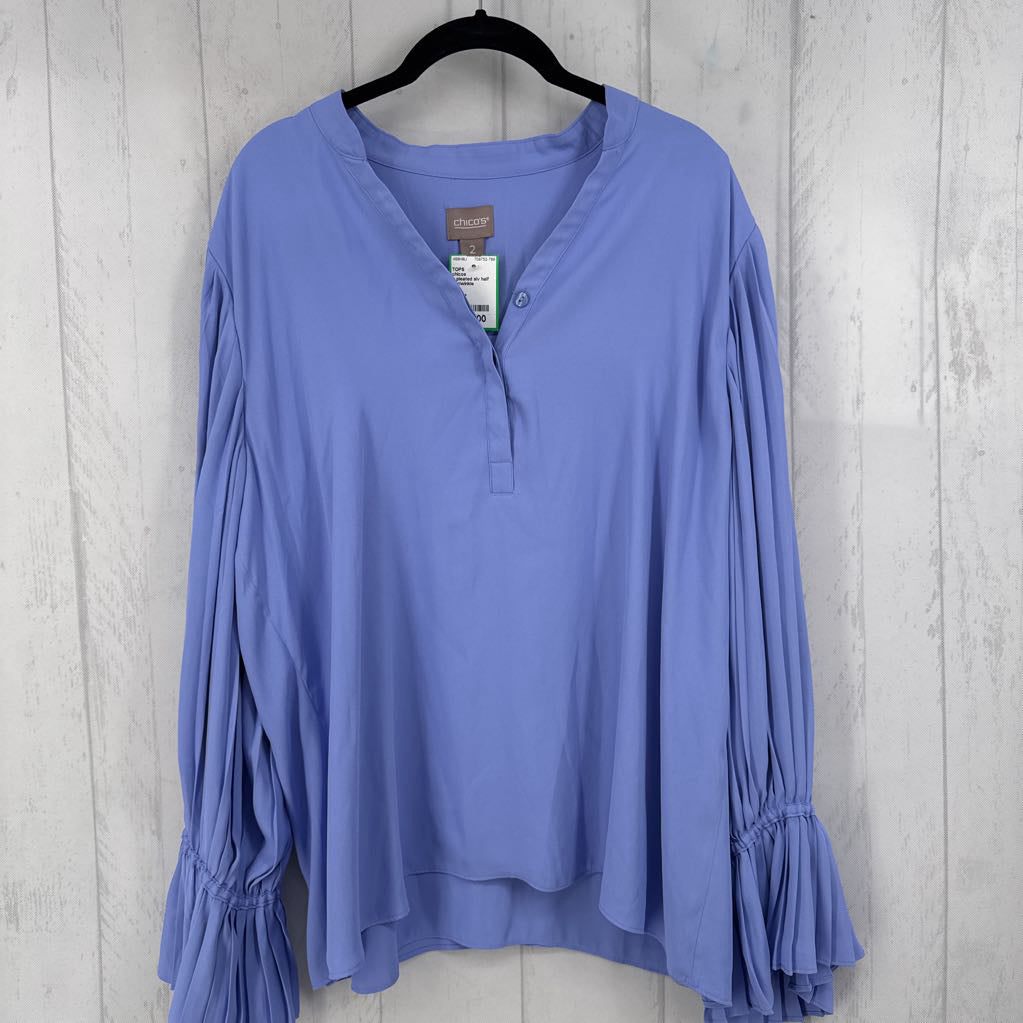 L pleated slv half button top
