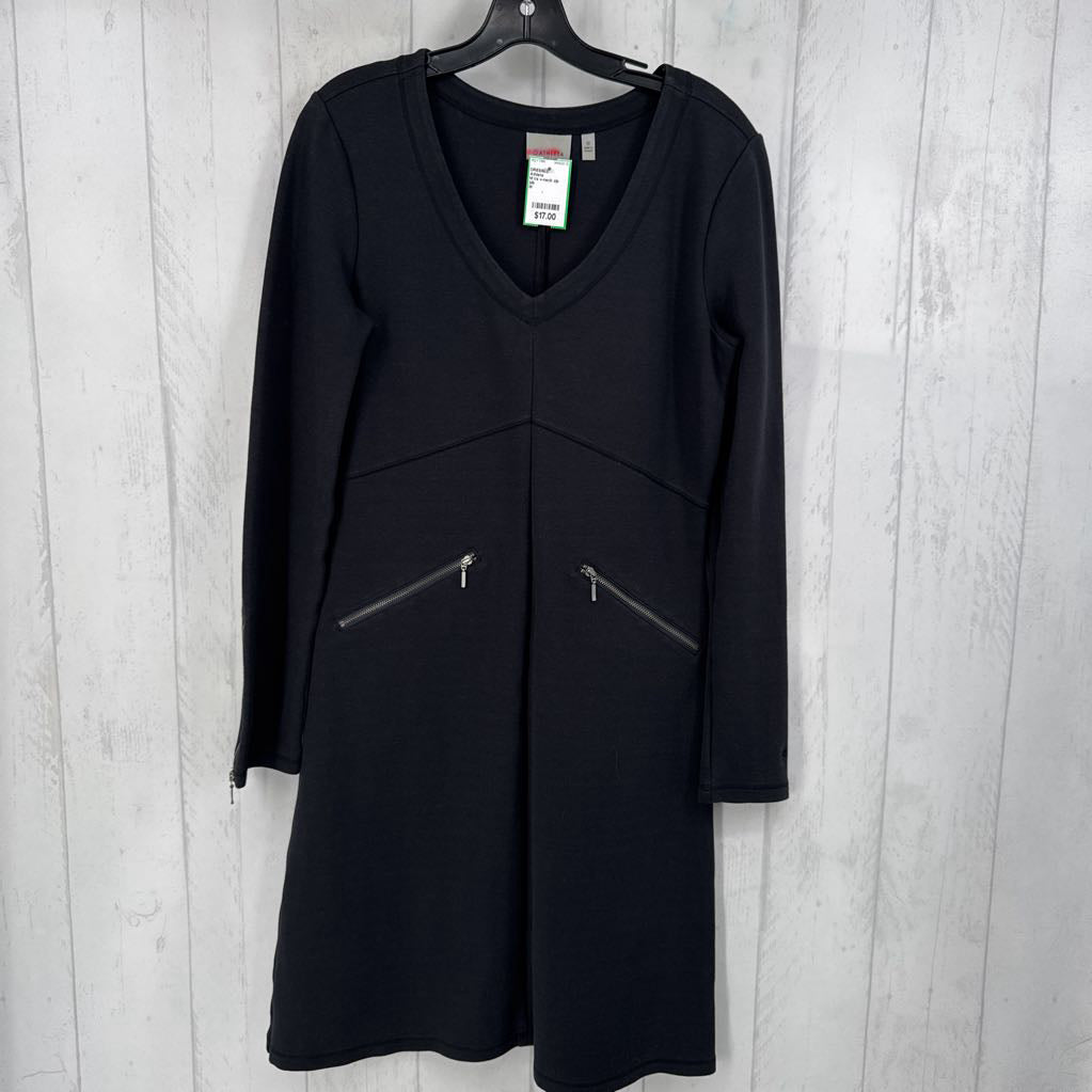 M l/s v-neck zip pocket dress