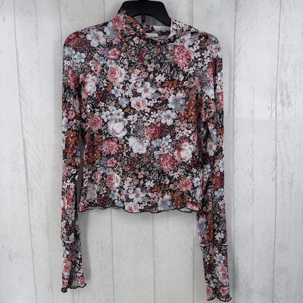L l/s mock neck floral top