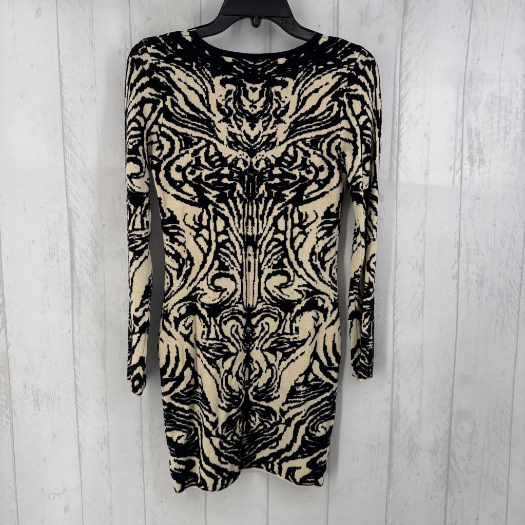 L l/s print scoop neck body con dress