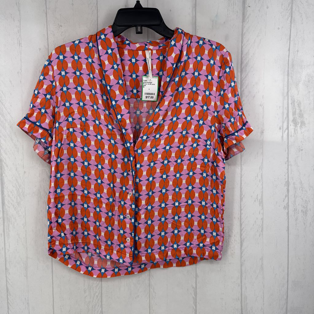 M s/s circle print button shirt