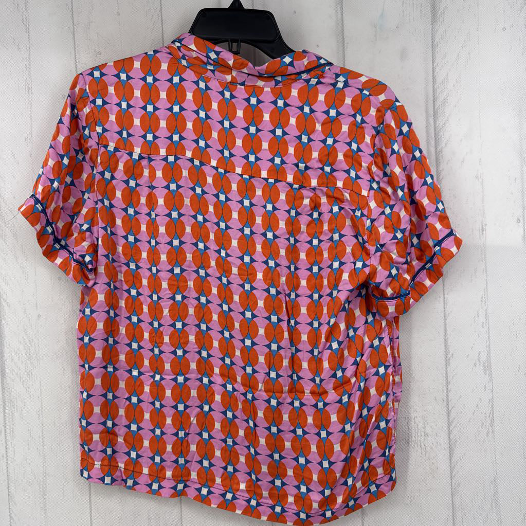M s/s circle print button shirt