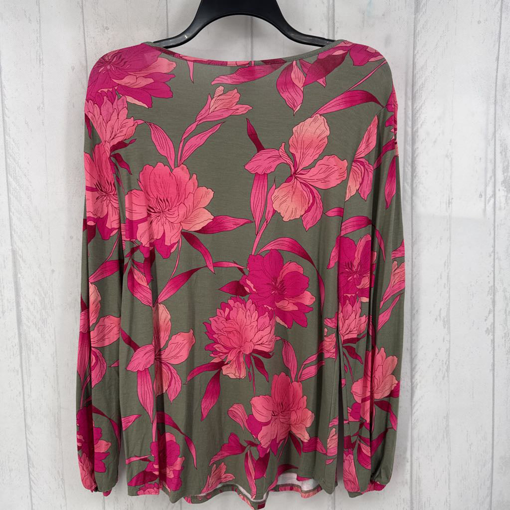 M l/s flower print v-neck top
