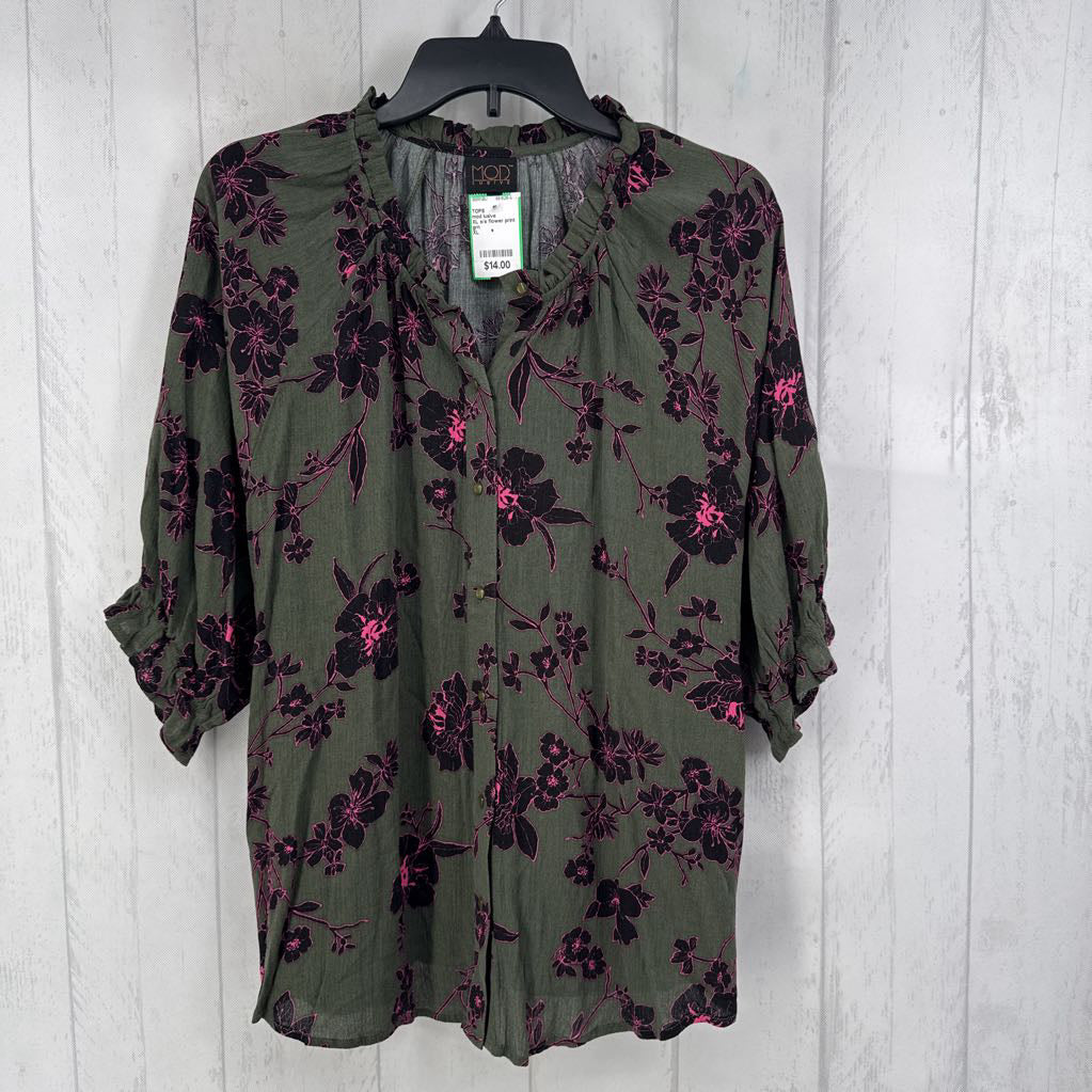 XL s/s flower print button shirt